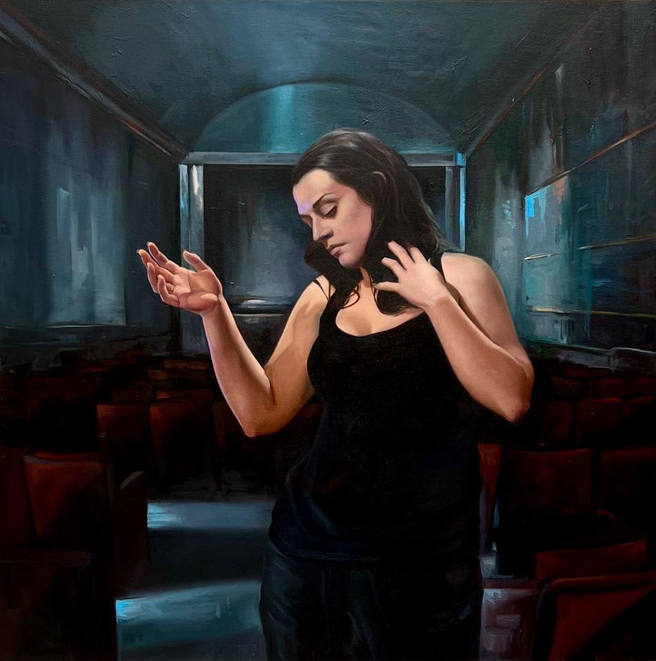 Margaret Morrison, "Doubt" (2018). Oil on Canvas. Featuring alumna Anna Pieri.