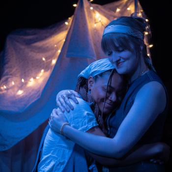 Two women hugging